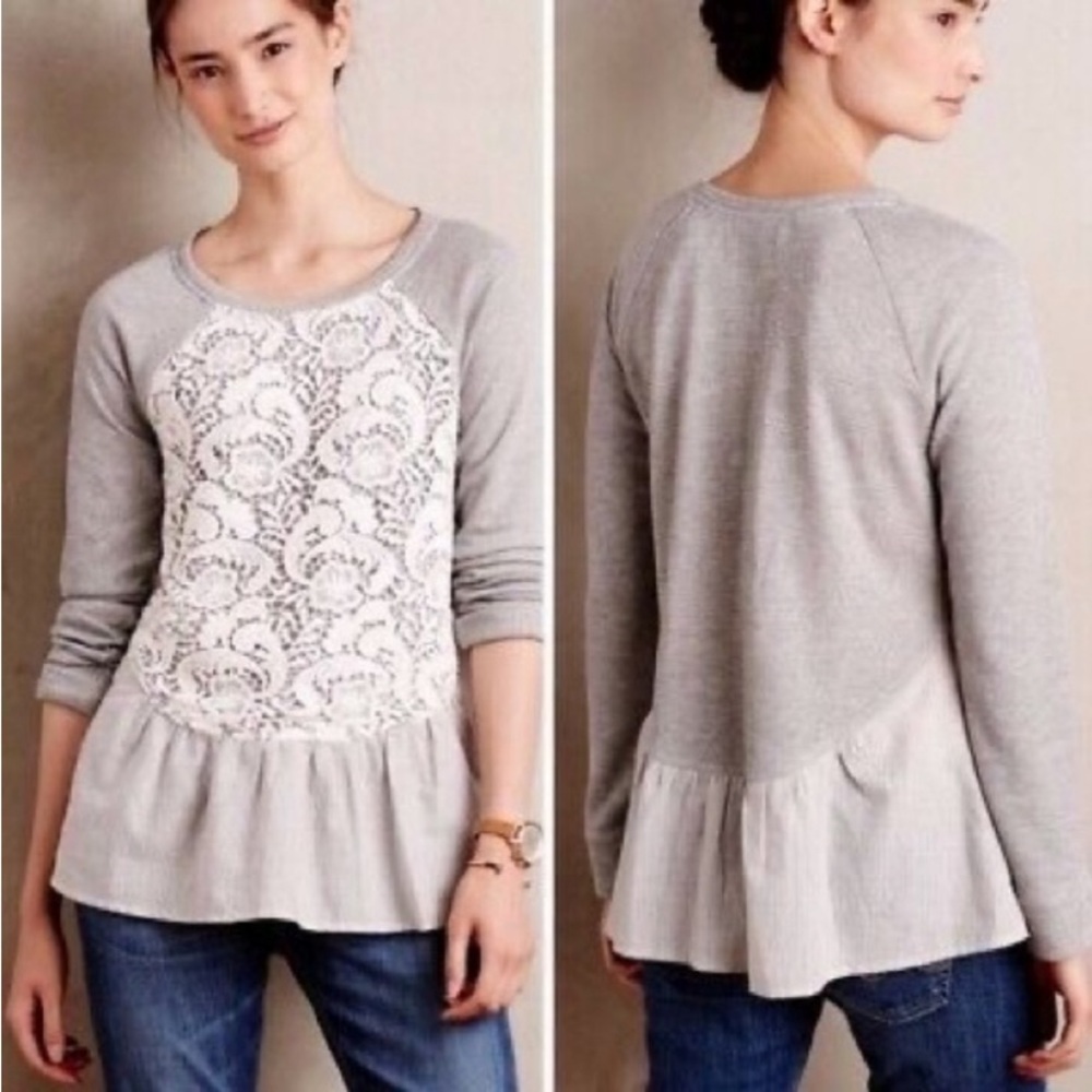 ⭐️ Anthro Sunday in Brooklyn Gray Meja Lace Pullover